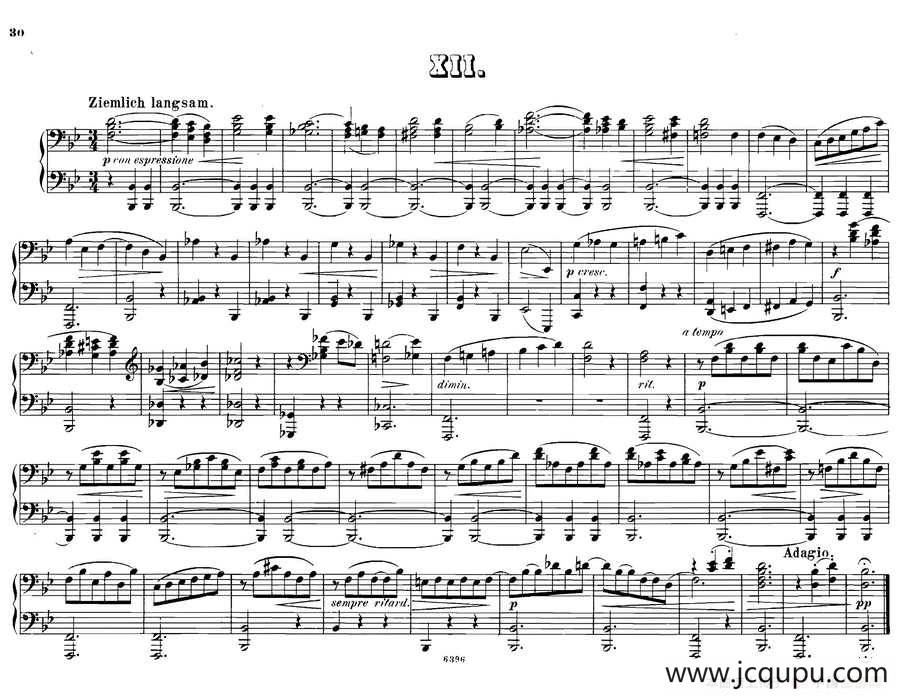 12 Waltzes Op.59 4 Hands（12首圆舞曲·四手联弹·Ⅻ）简谱