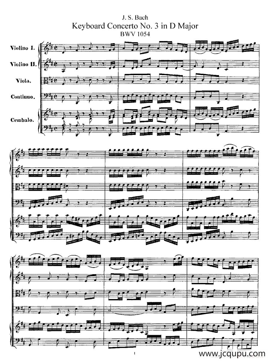 Harpsichd Concerto in D Maj BWV 1054（D大调第三号古钢琴协奏曲·总谱）简谱