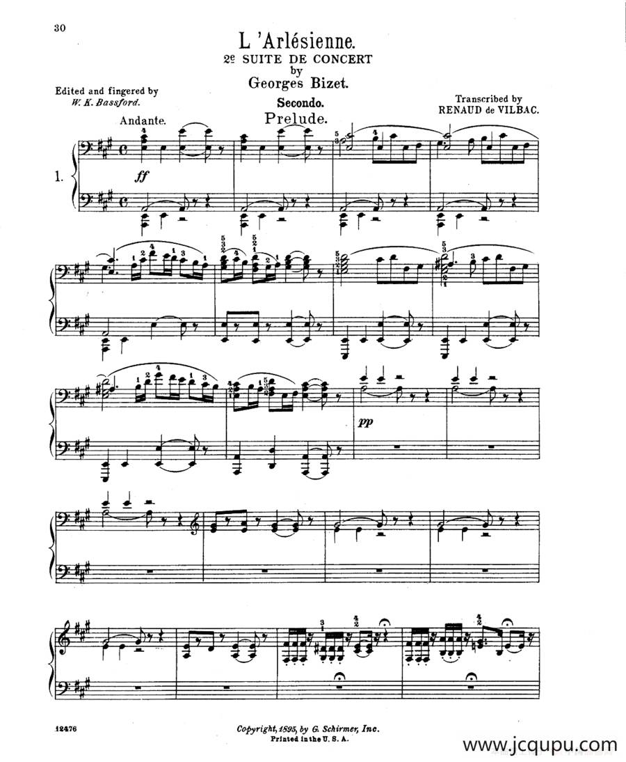 L'Arlesienne Suite No·2（阿莱城姑娘·第二组曲·四手联弹）简谱