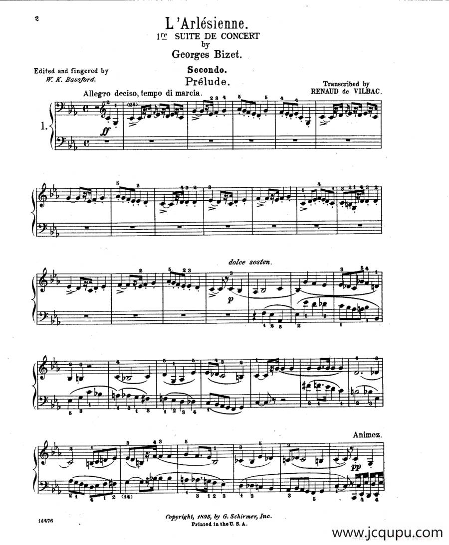 L'Arlesienne Suite No·1（阿莱城姑娘·第一组曲·四手联弹）简谱