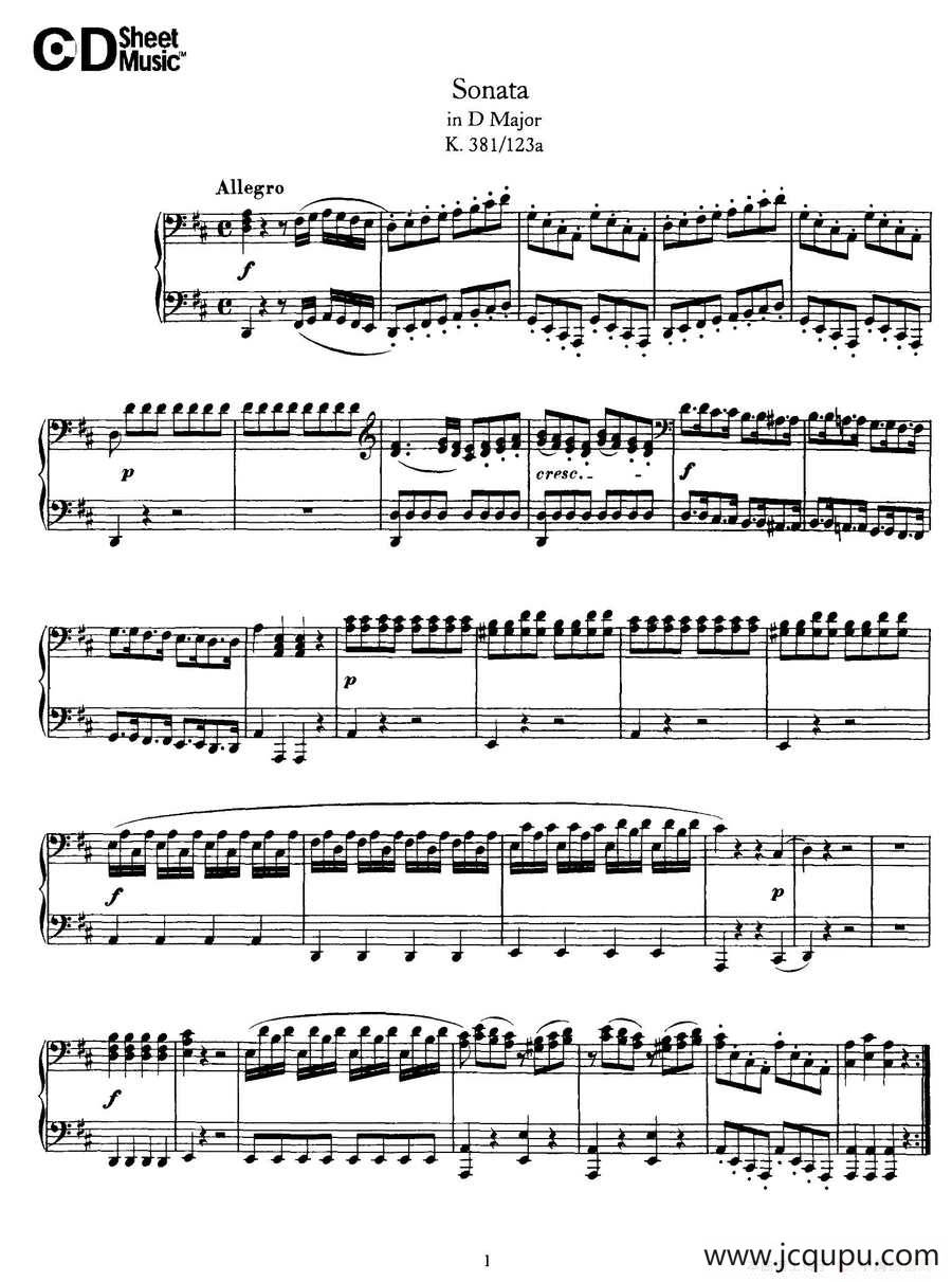 Sonata D major K 381 - 2 Piano（D大调奏鸣曲-双钢琴）简谱