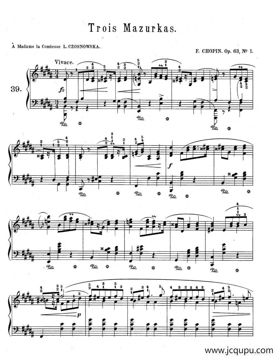 Trois Mazurkas Op·63（3首玛祖卡舞曲-1）简谱