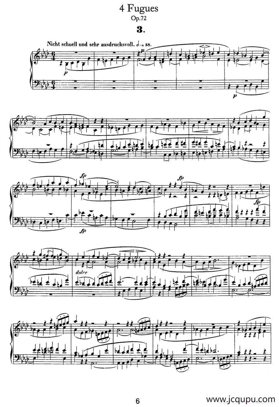 Four Fugues Op·72（4首赋格·3）简谱