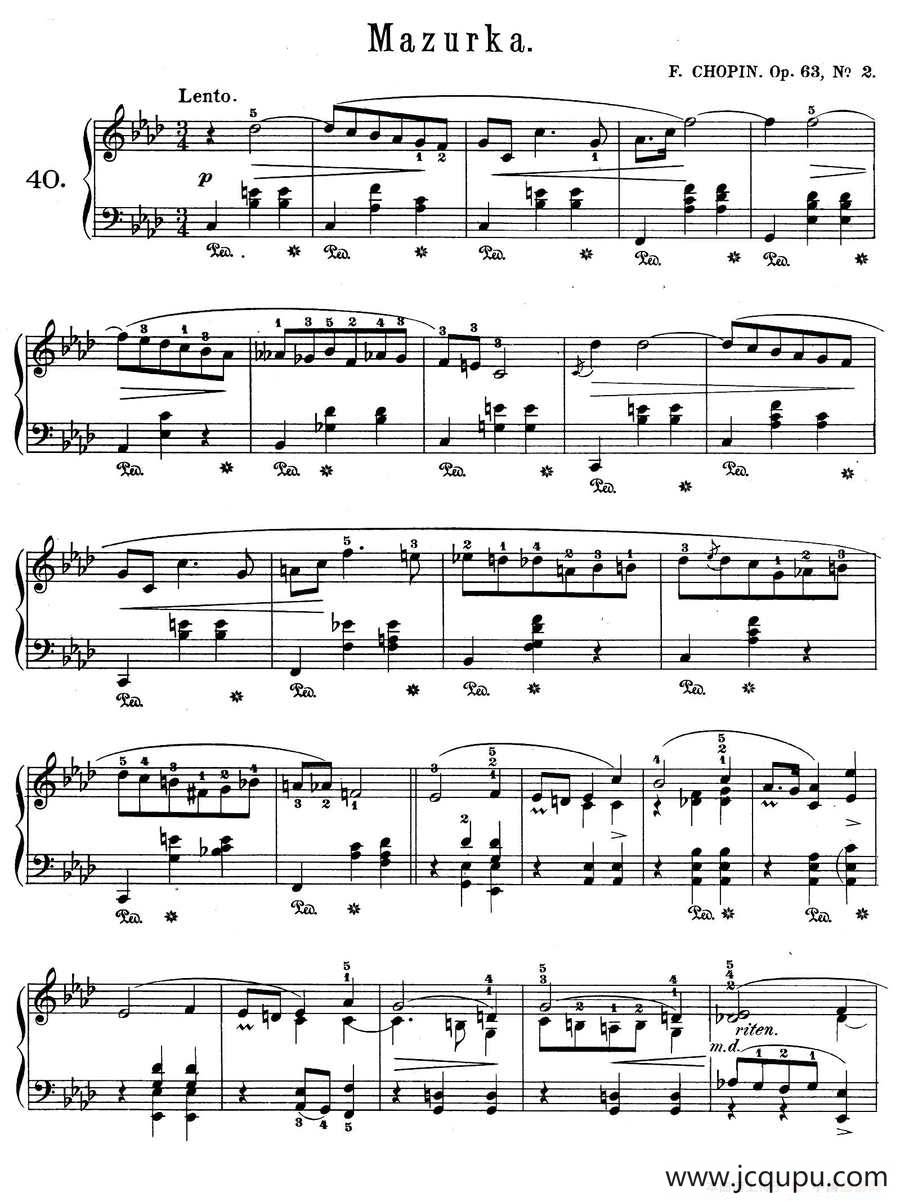 Trois Mazurkas Op·63（3首玛祖卡舞曲-2）简谱
