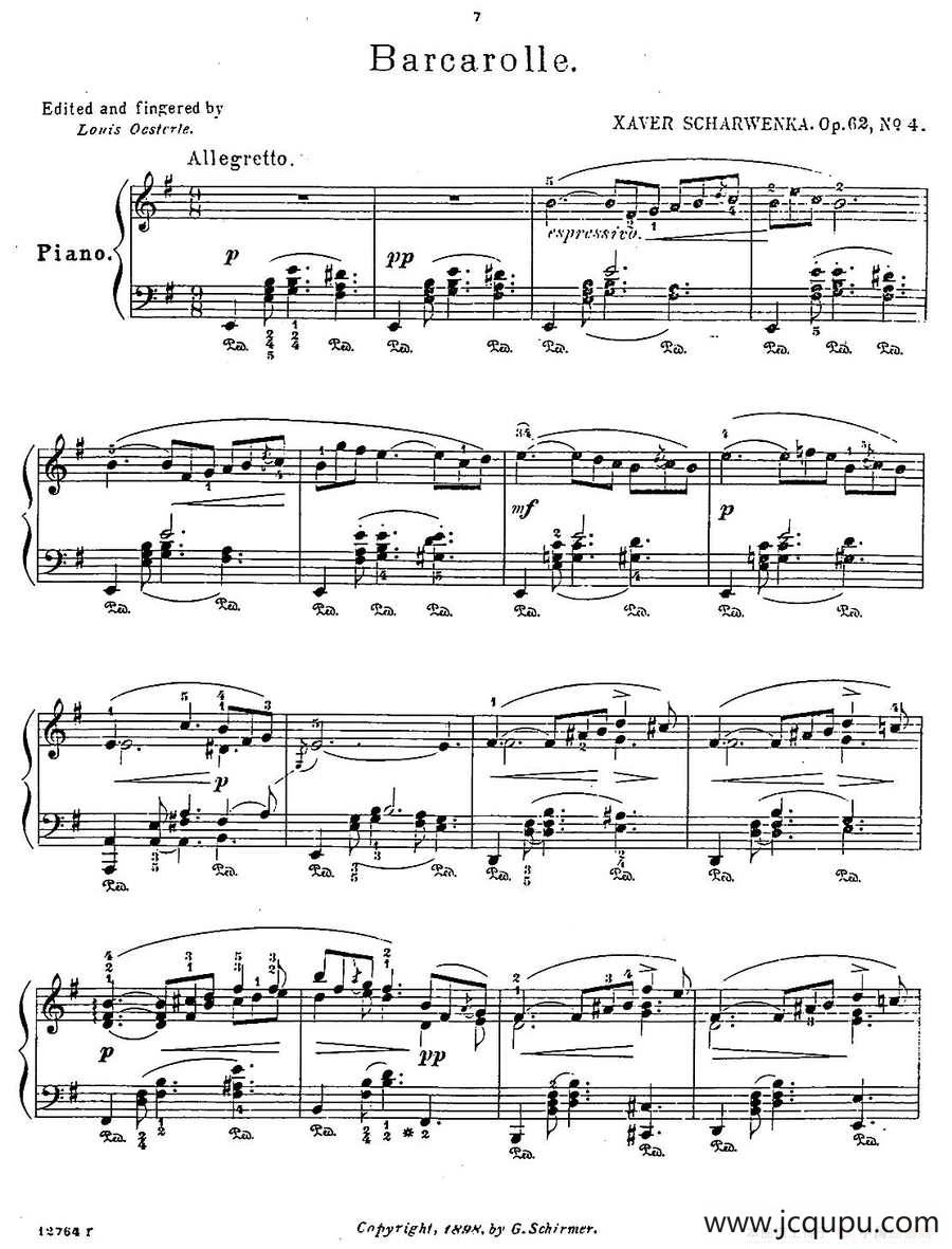 Album f the Young Op·62（4· 船歌 Barcarolle，e小调）简谱