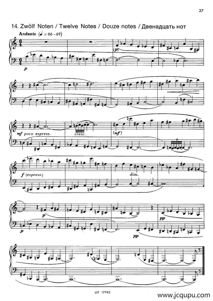 Notebook f Young People Op·59（为青少年而作的钢琴曲集·14）简谱