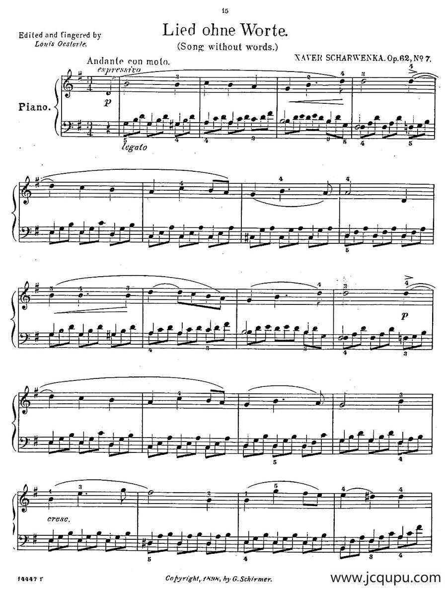 Album f the Young Op·62（7· 无词歌 Song Without Wds，G大调）简谱