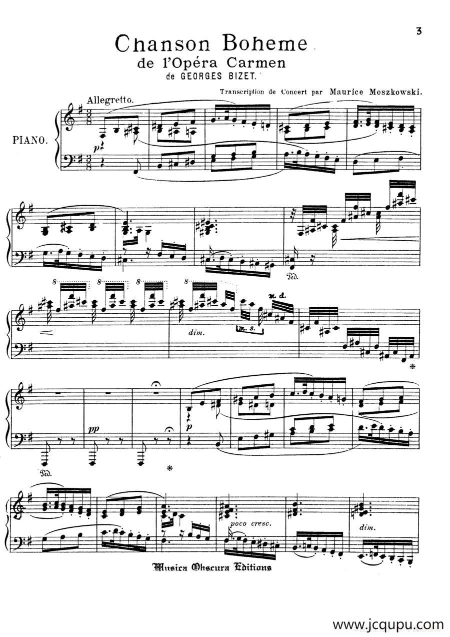 Chanson Boheme from Carmen（波希米亚之歌）简谱