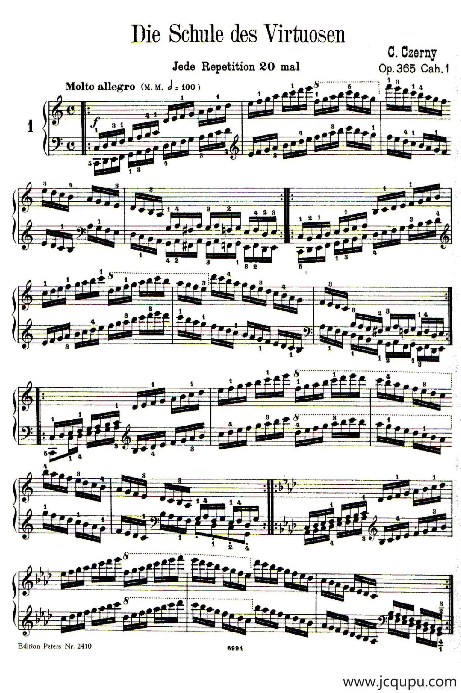 School of the Virtuoso Op.365（60首钢琴高级练习曲·1）简谱