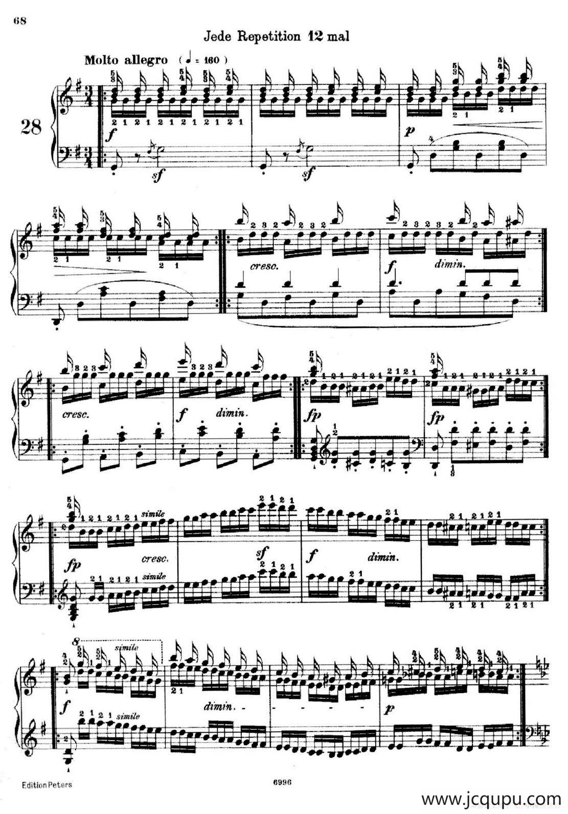 School of the Virtuoso Op.365（60首钢琴高级练习曲·28）简谱