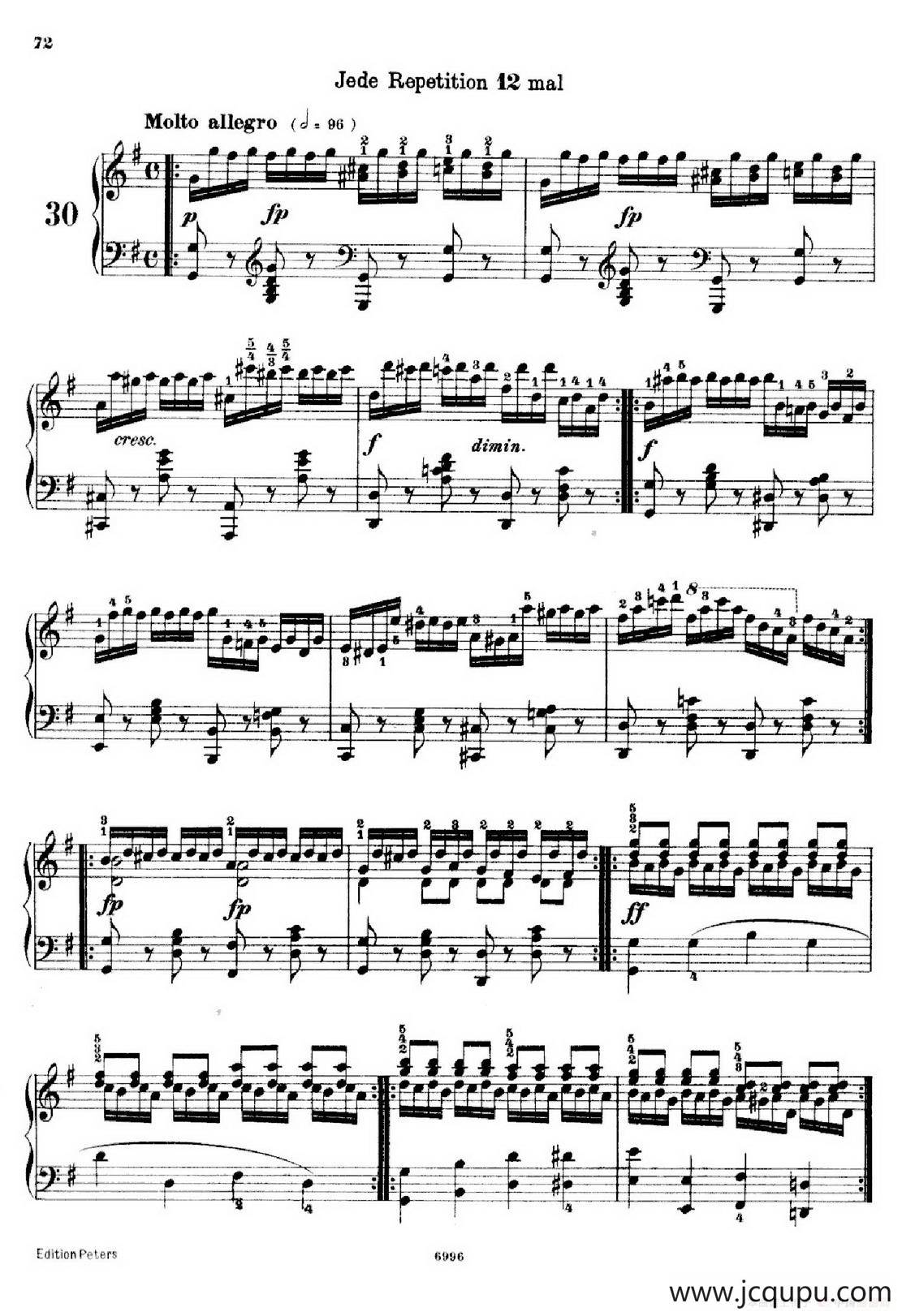 School of the Virtuoso Op.365（60首钢琴高级练习曲·30）简谱