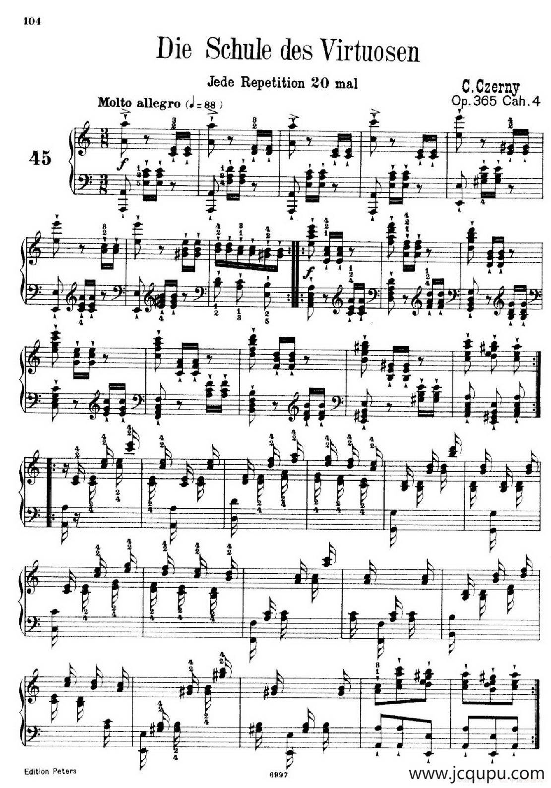 School of the Virtuoso Op.365（60首钢琴高级练习曲·45）简谱