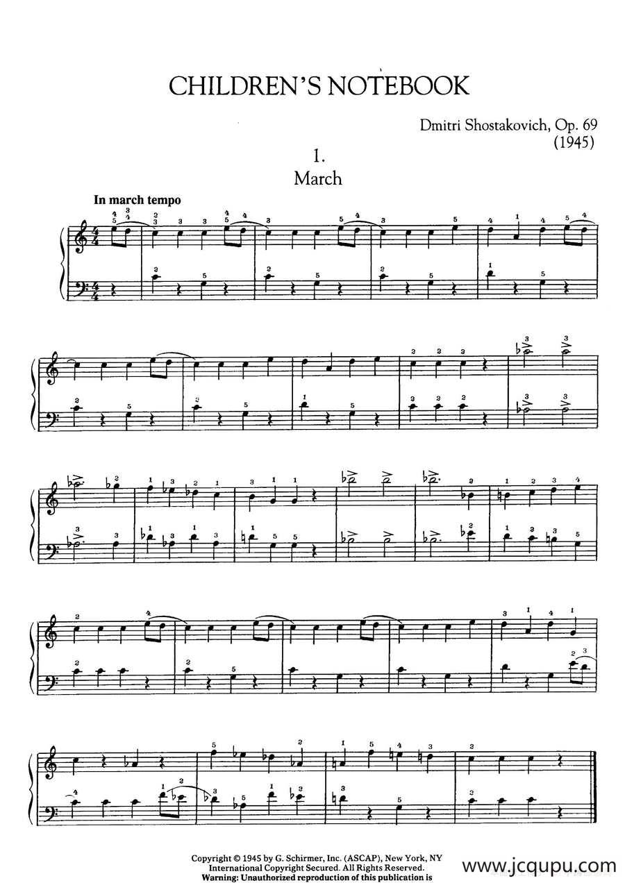 Children s Notebook Op.69（儿童钢琴练习曲集）简谱