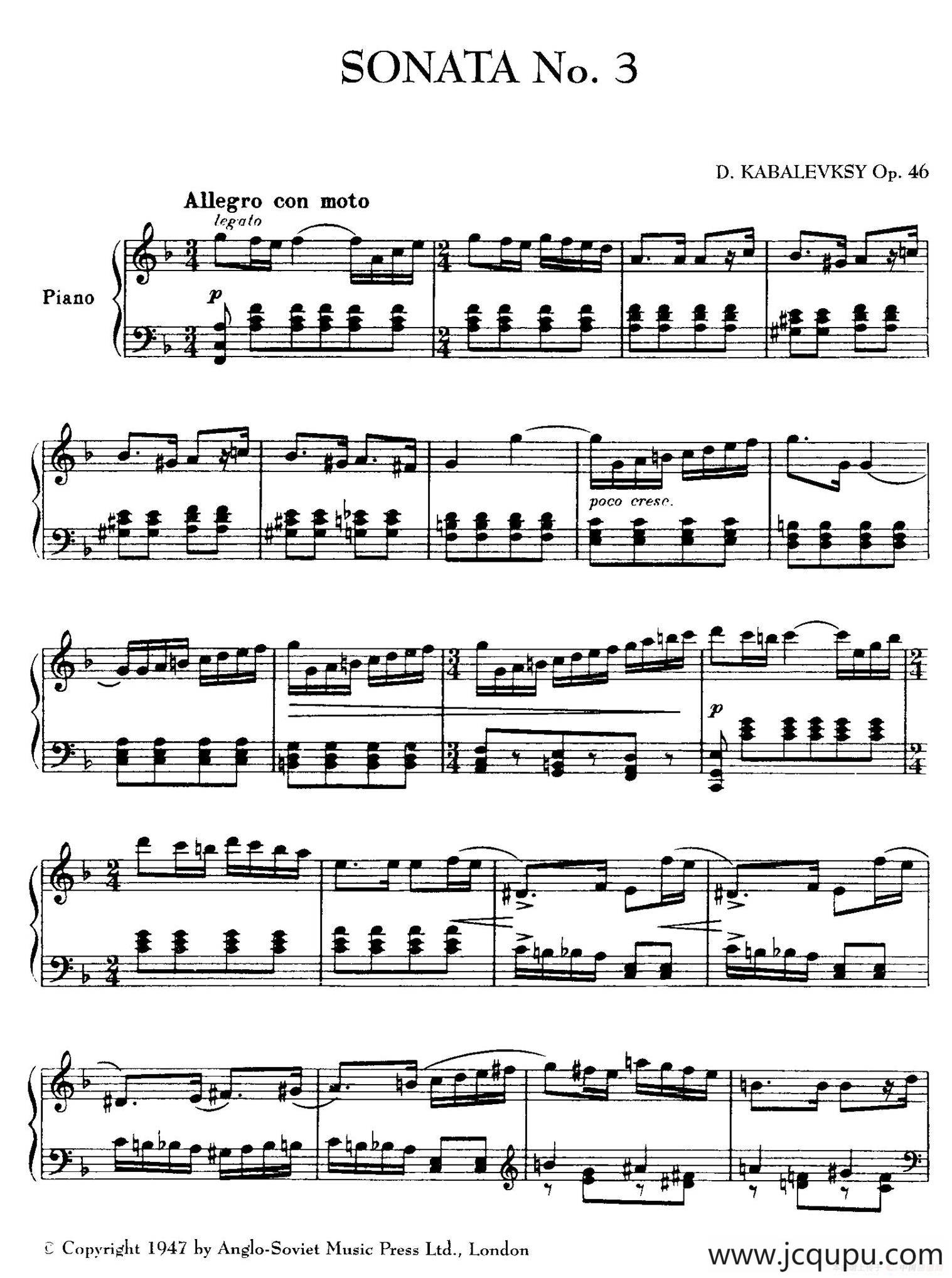 Piano Sonata No.3 in F Major Op.46（F大调第三钢琴奏鸣曲·Ⅰ）简谱