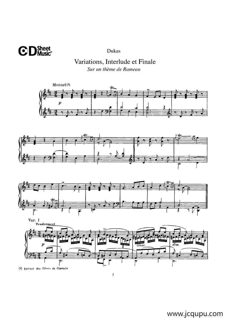 Variations, Interlude & Finale on theme de Rameau（拉摩主题变奏曲、间奏曲和终曲·第一部分）简谱