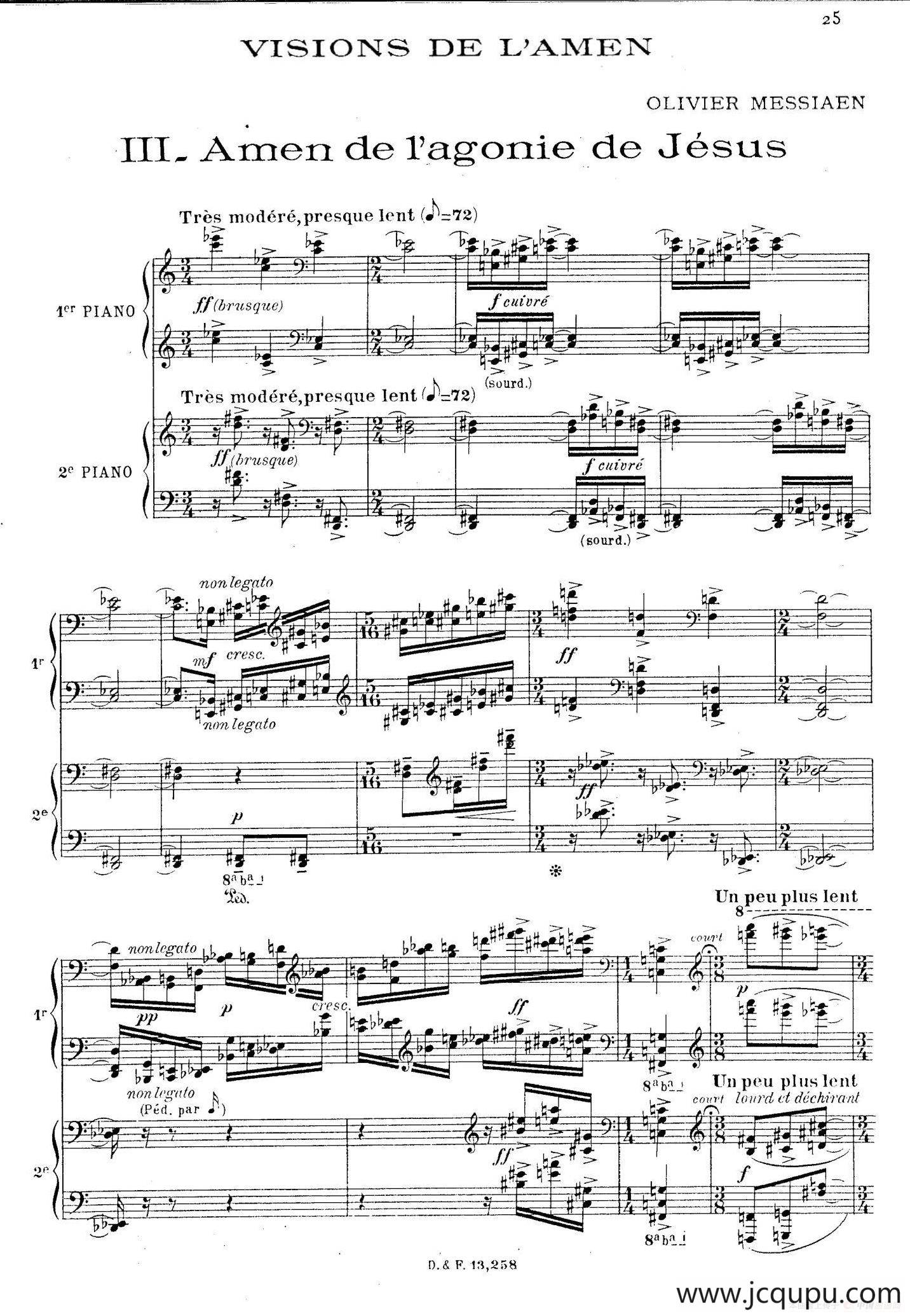 Visions de l'Amen（阿门的幻想·双钢琴·Ⅲ）简谱