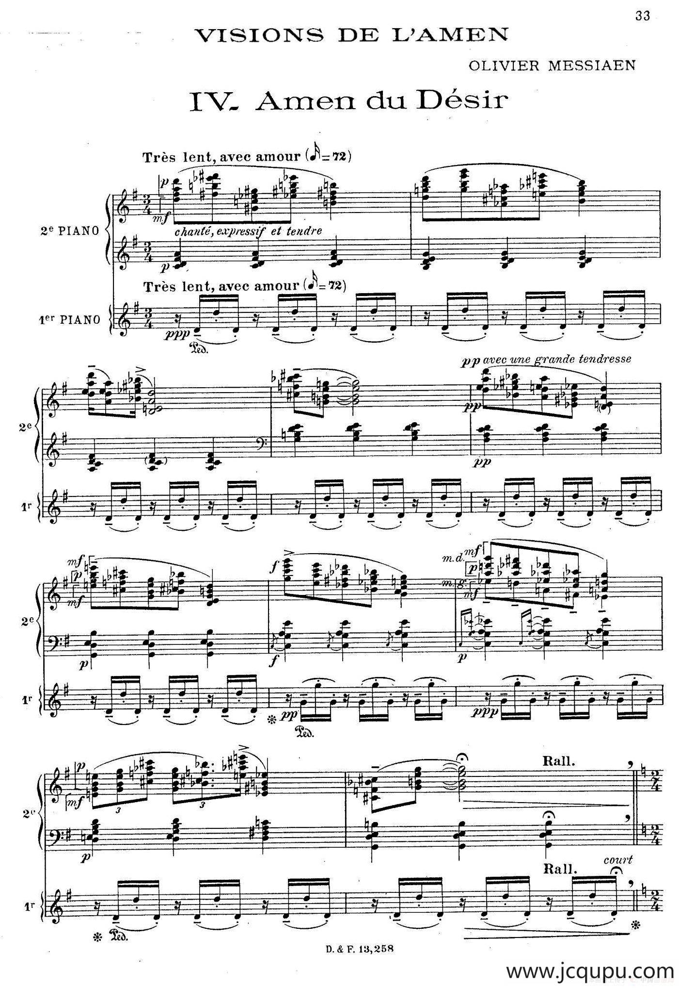 Visions de l'Amen（阿门的幻想·双钢琴·Ⅳ）简谱