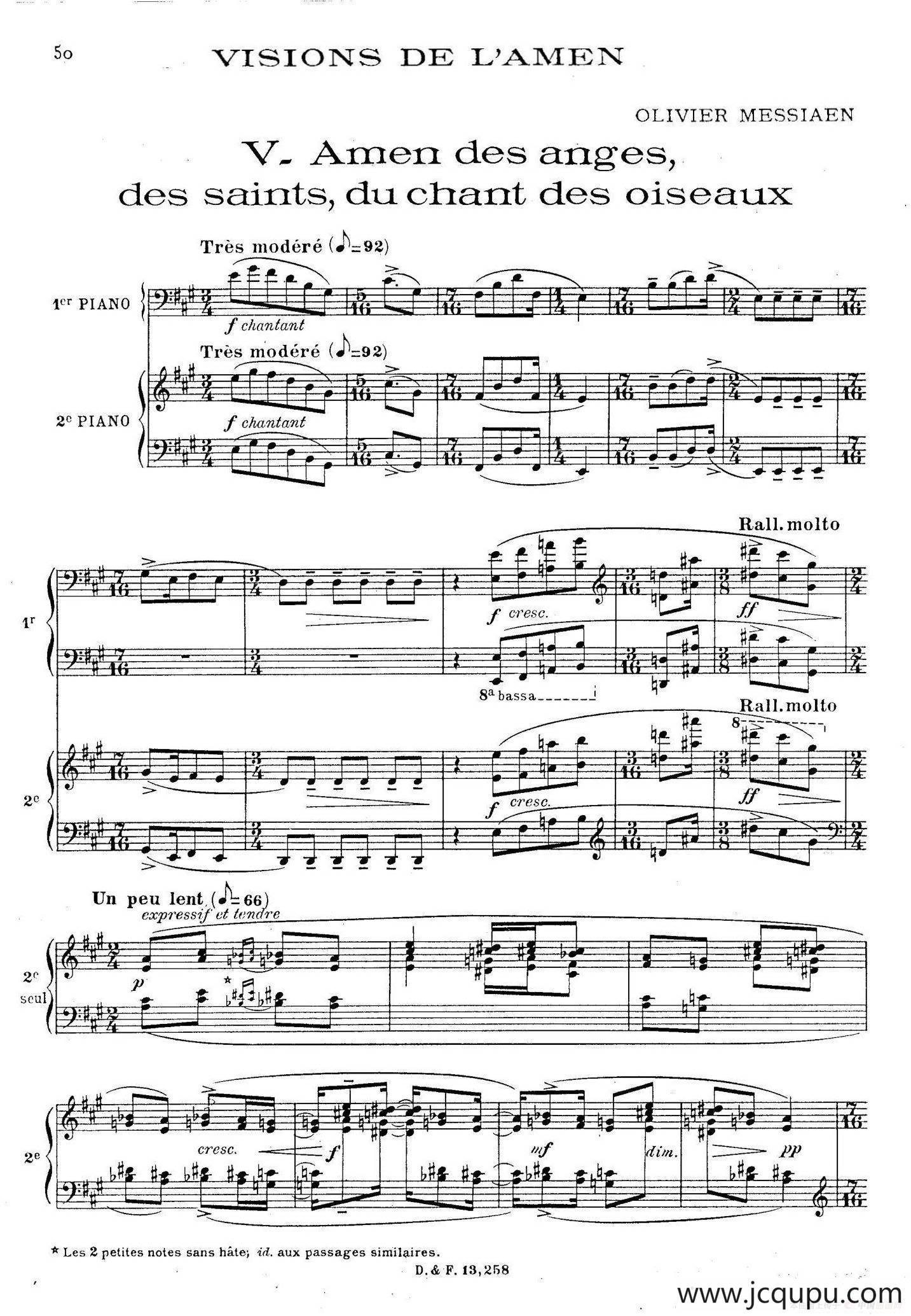 Visions de l'Amen（阿门的幻想·双钢琴·Ⅴ）简谱