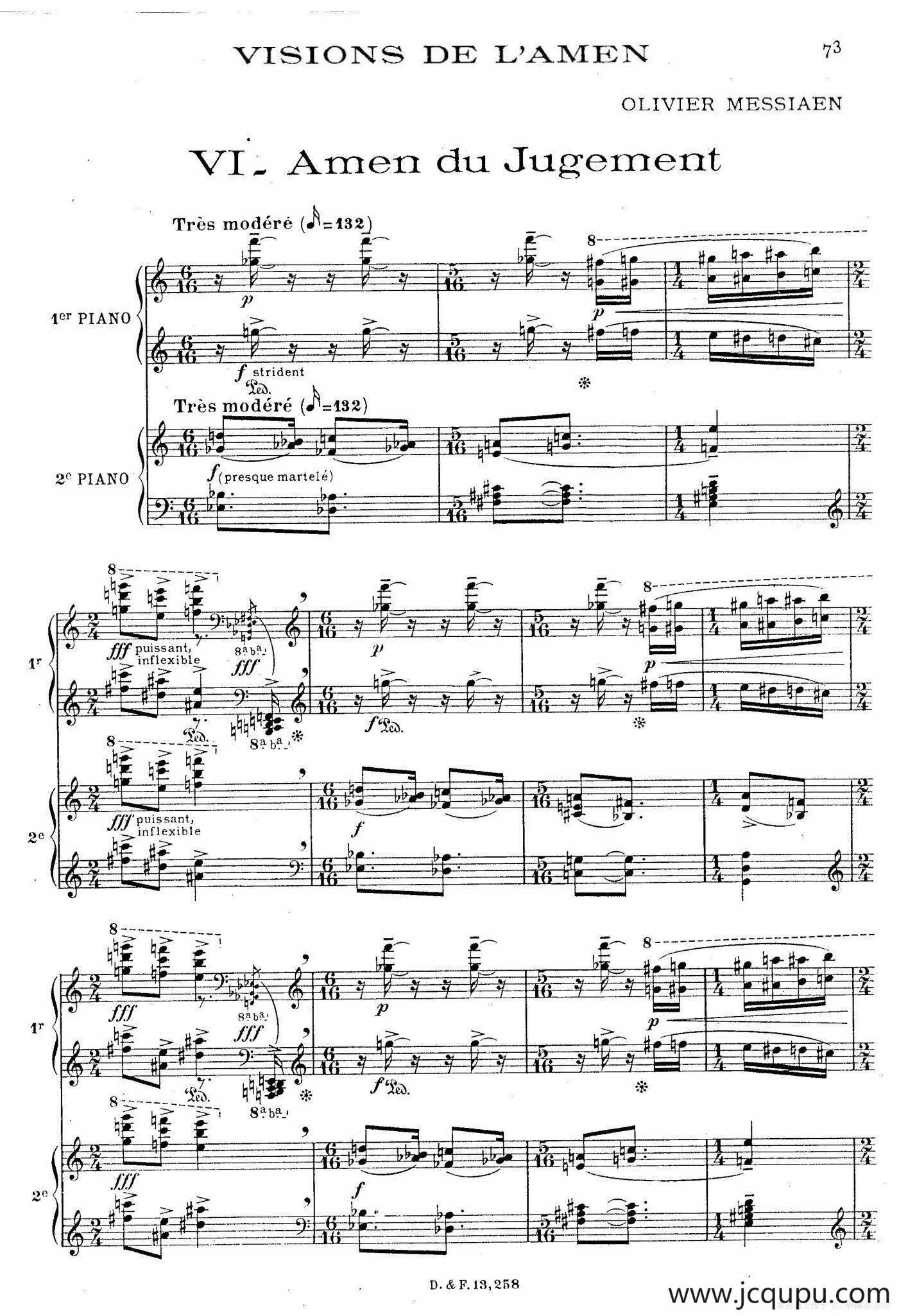 Visions de l'Amen（阿门的幻想·双钢琴·Ⅵ）简谱