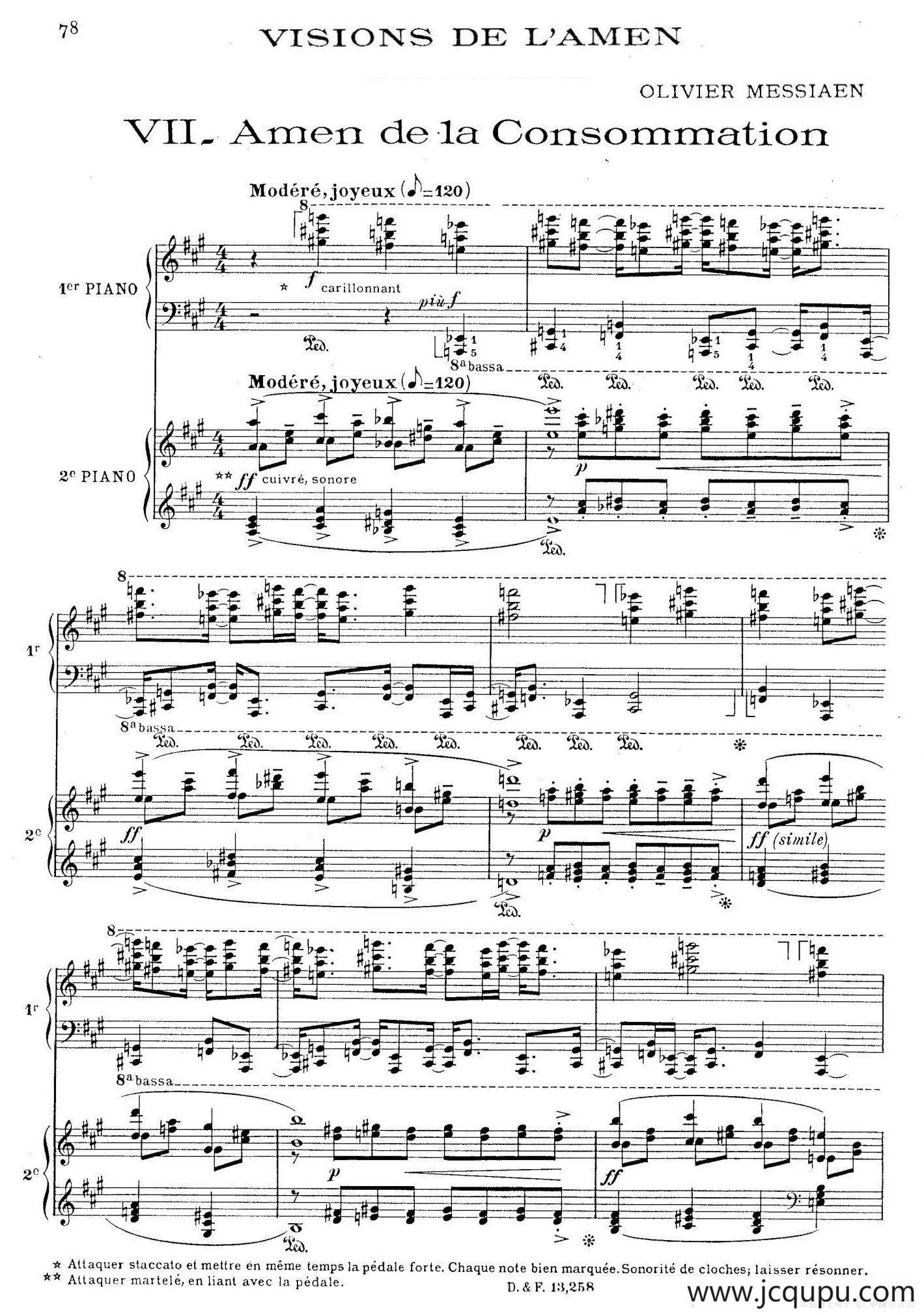 Visions de l'Amen（阿门的幻想·双钢琴·Ⅶ）简谱