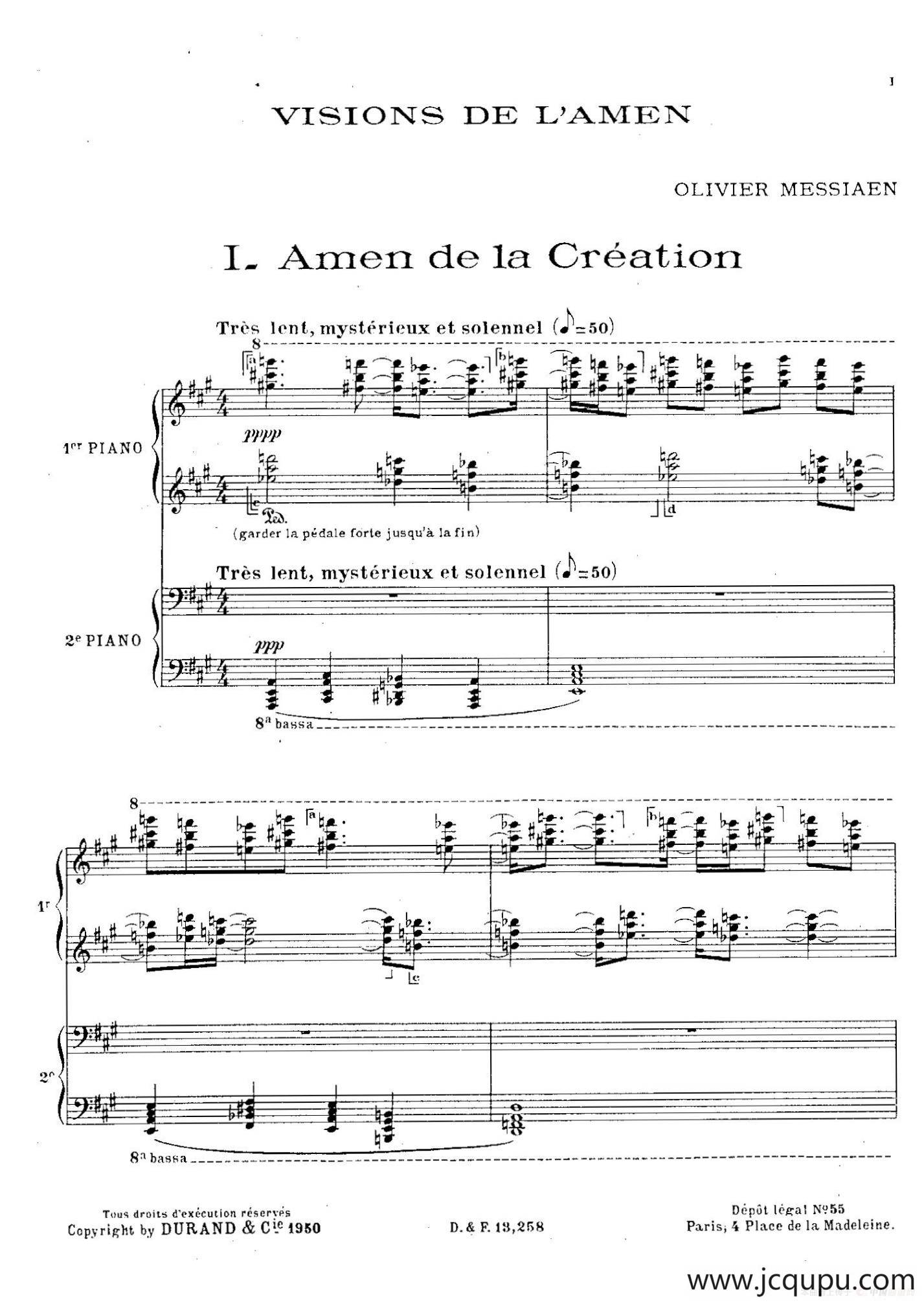 Visions de l'Amen（阿门的幻想·双钢琴·Ⅰ）简谱