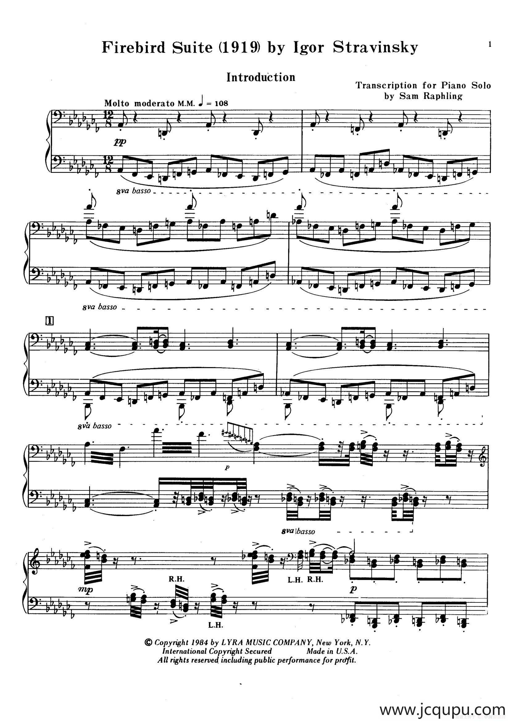 火鸟组曲 Firebird Suite（拉夫林改编钢琴独奏版）简谱