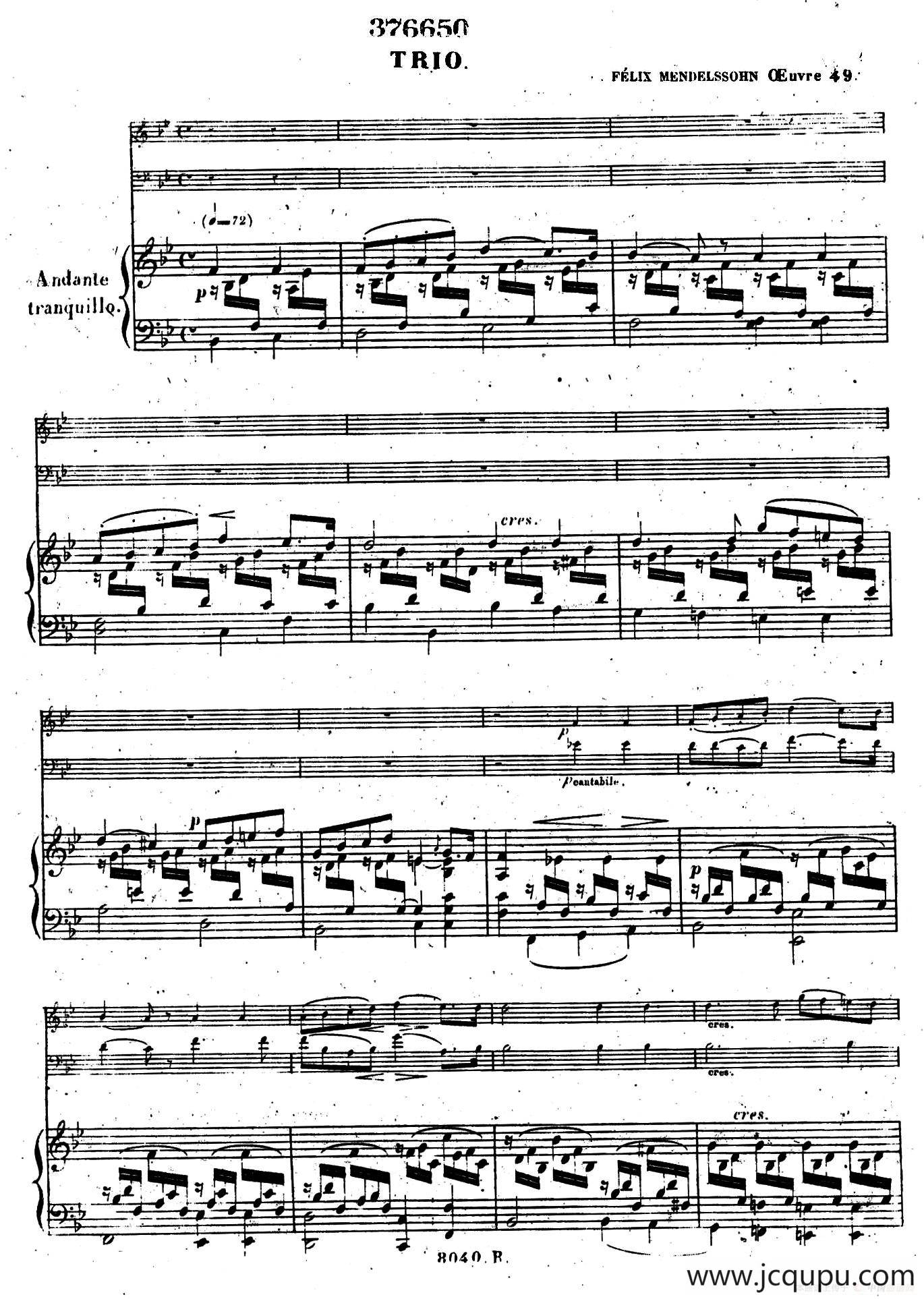 Piano Trio No.1 in d Minor Op.49（d小调第一钢琴三重奏·第二乐章）简谱