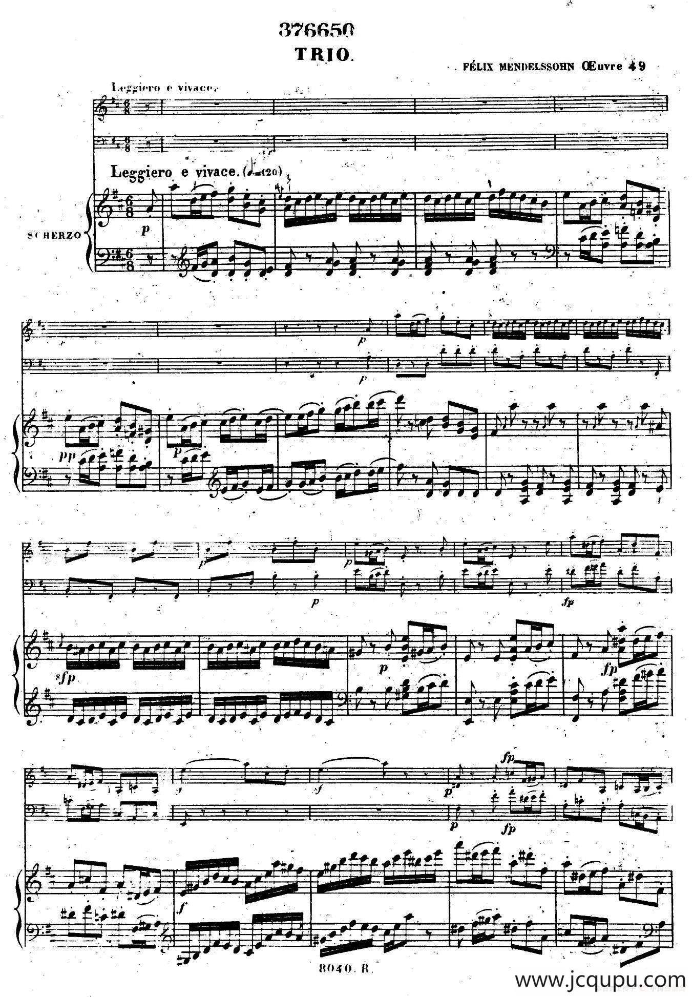 Piano Trio No.1 in d Minor Op.49（d小调第一钢琴三重奏·第三乐章）简谱