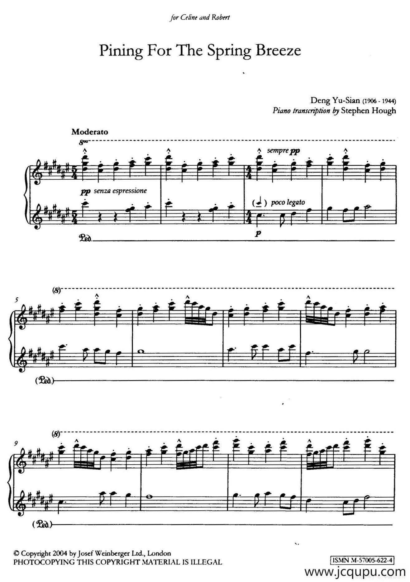 望春风（邓雨贤曲、Stephen Hough 改编）简谱