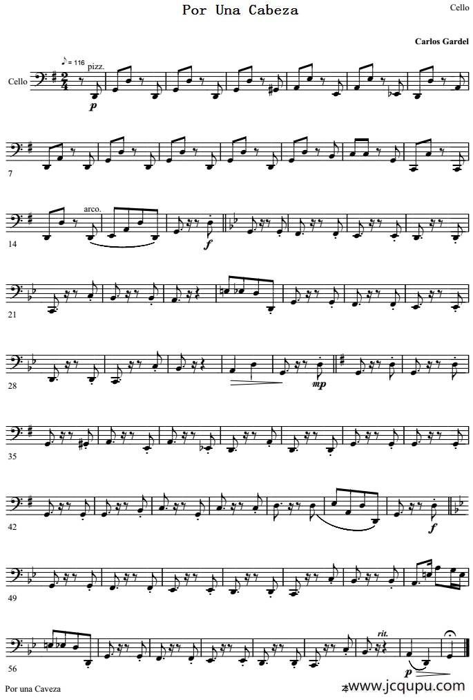 Por Una Cabeza 一步之遥（大提琴分谱）简谱