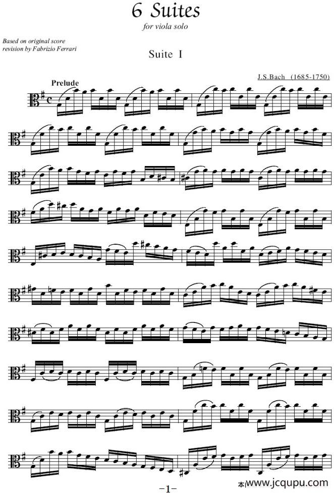 Bach《6 Suites》（巴赫《组曲》、中提琴）简谱