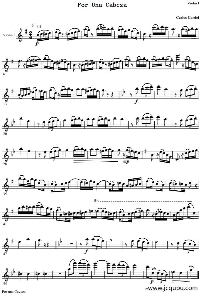 Por Una Cabeza 一步之遥（第一小提琴分谱）简谱