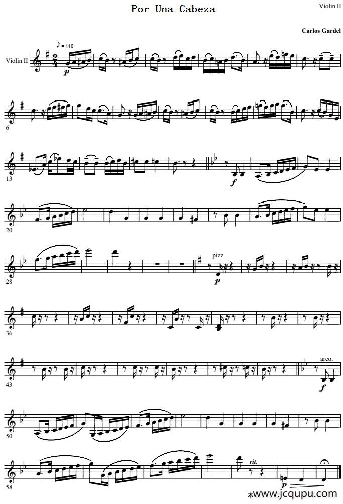 Por Una Cabeza 一步之遥（第二小提琴分谱）简谱