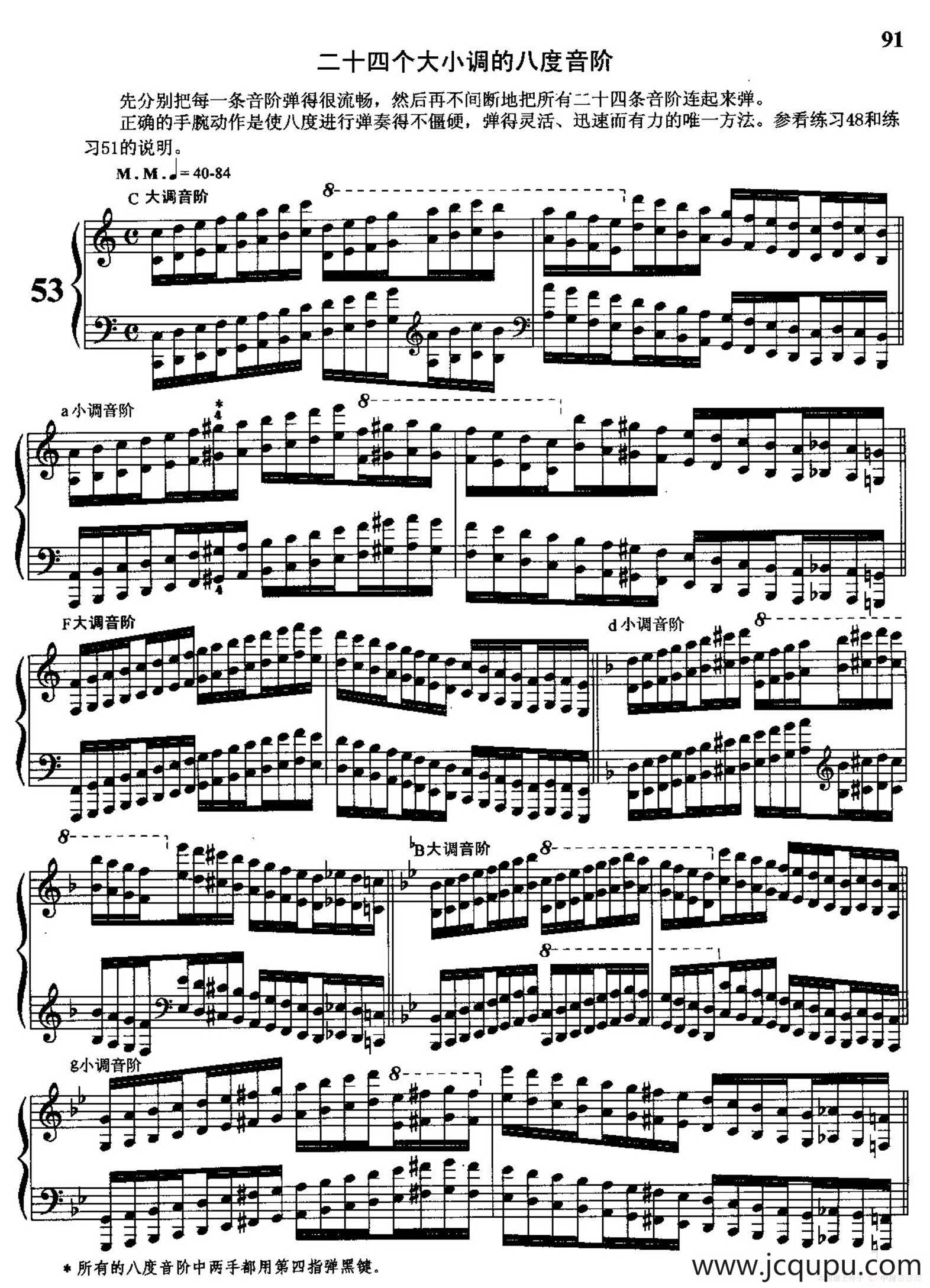 哈农钢琴练指法（第三部分·53 二十四个大小调的八度音阶）简谱