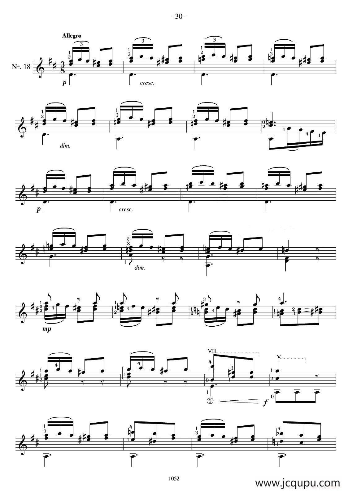 著名古典吉他练习曲（18）简谱