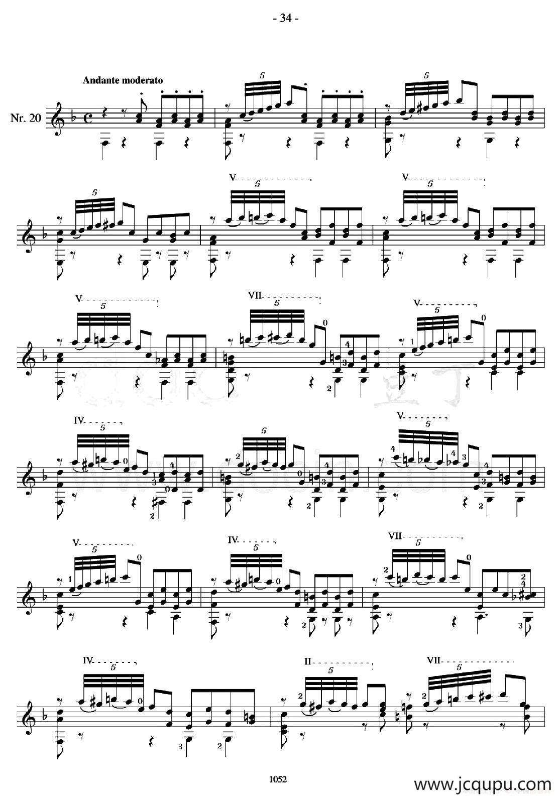 著名古典吉他练习曲（20）简谱