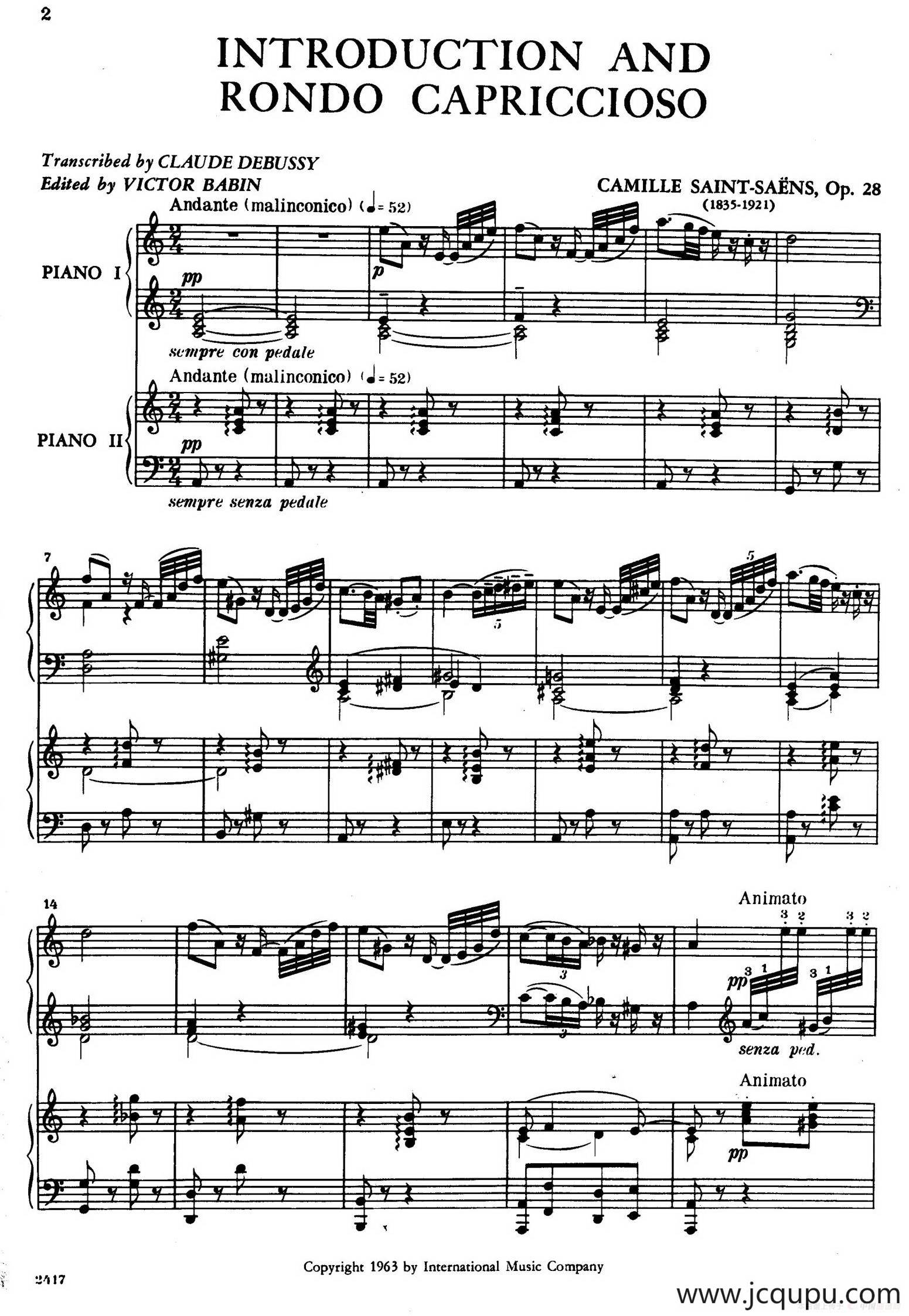 Introduction et Rondo Capriccioso Op.28（引子与随想回旋曲·双钢琴）简谱