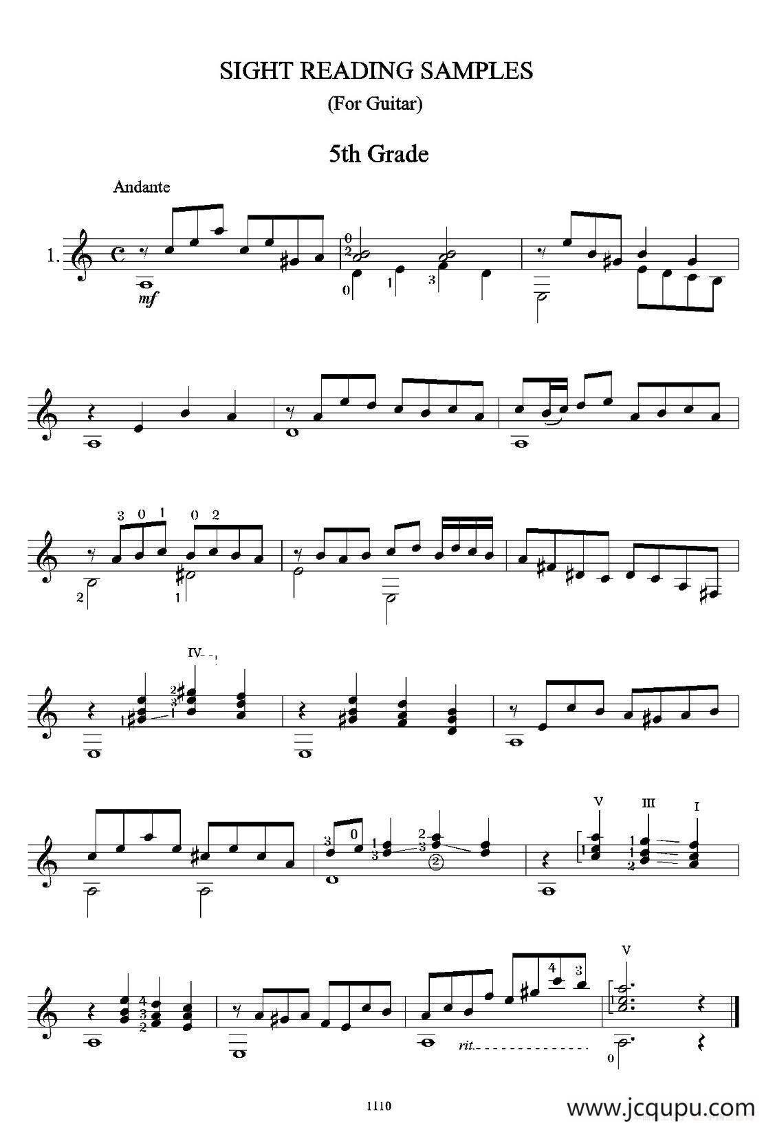 古典吉他视奏8首（5）简谱