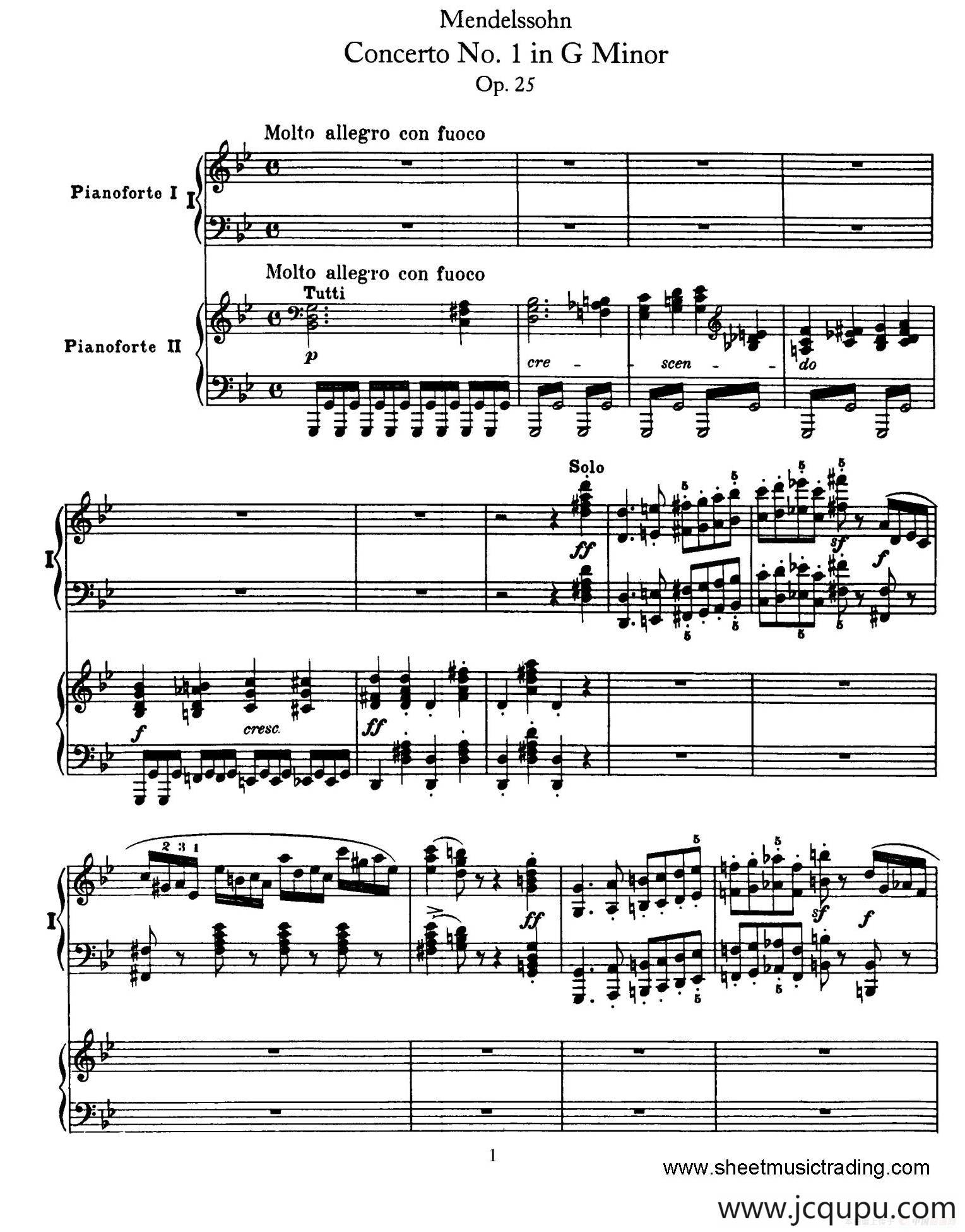Piano Concerto No.1 in g Minor Op.25（g小调第一钢琴协奏曲·双钢琴）简谱