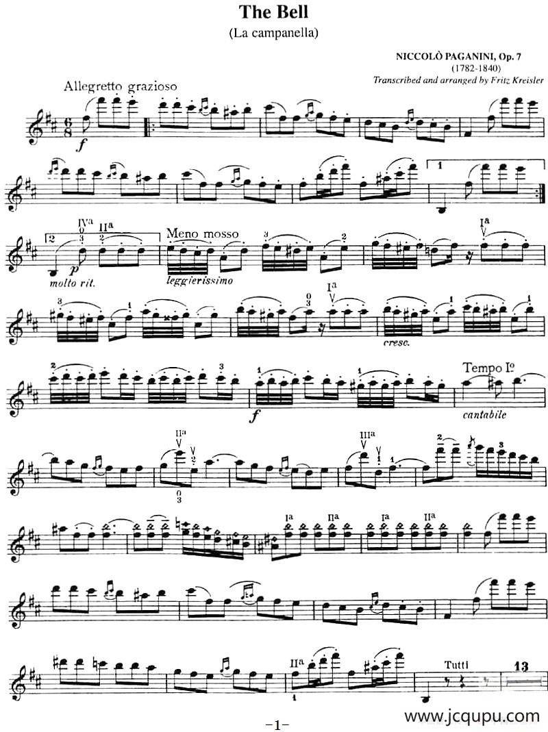 The Bell 钟声（La campanella）简谱