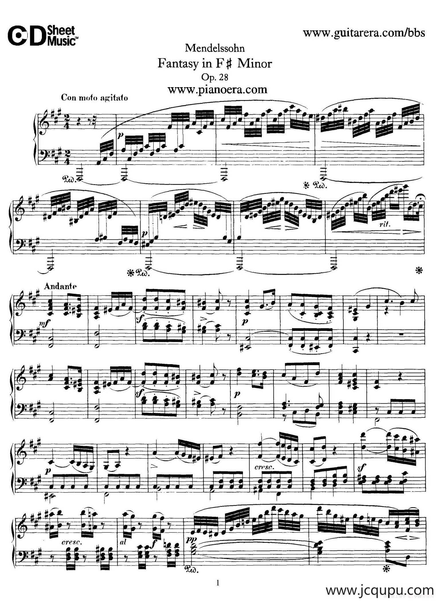 Fantasy in f-Sharp Minor Op.28（升f小调幻想曲）简谱