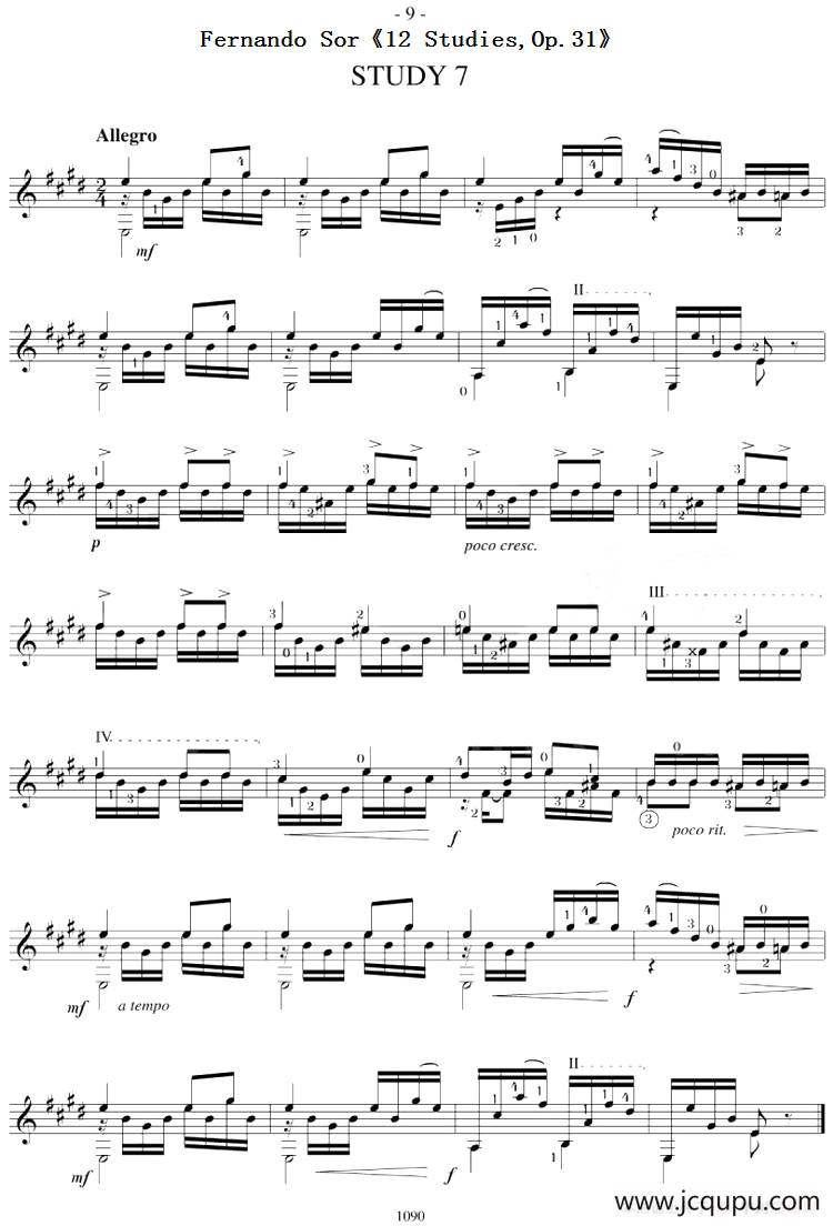 Fernando Sor《12 Studies,Op.31》（STUDY 7）简谱