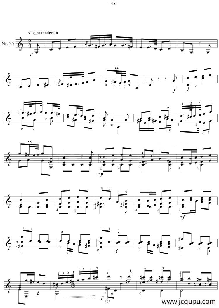 著名古典吉他练习曲（25）简谱