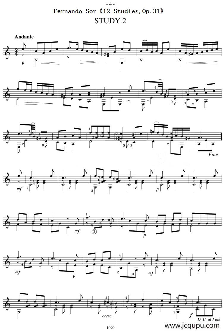 Fernando Sor《12 Studies,Op.31》（STUDY 2）简谱