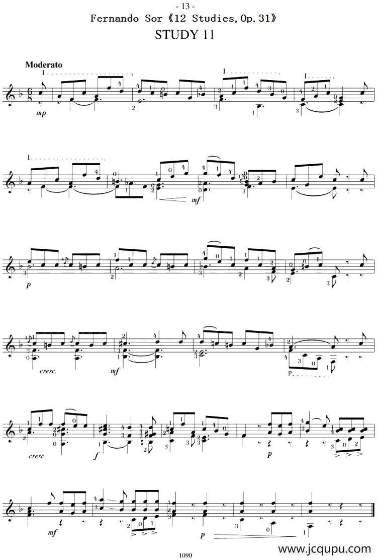 Fernando Sor《12 Studies,Op.31》（STUDY 11）简谱