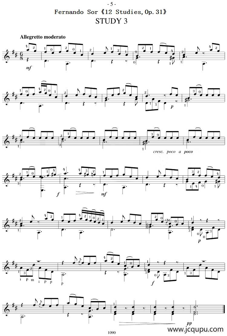 Fernando Sor《12 Studies,Op.31》（STUDY 3）简谱