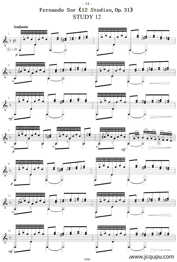 Fernando Sor《12 Studies,Op.31》（STUDY 12）简谱
