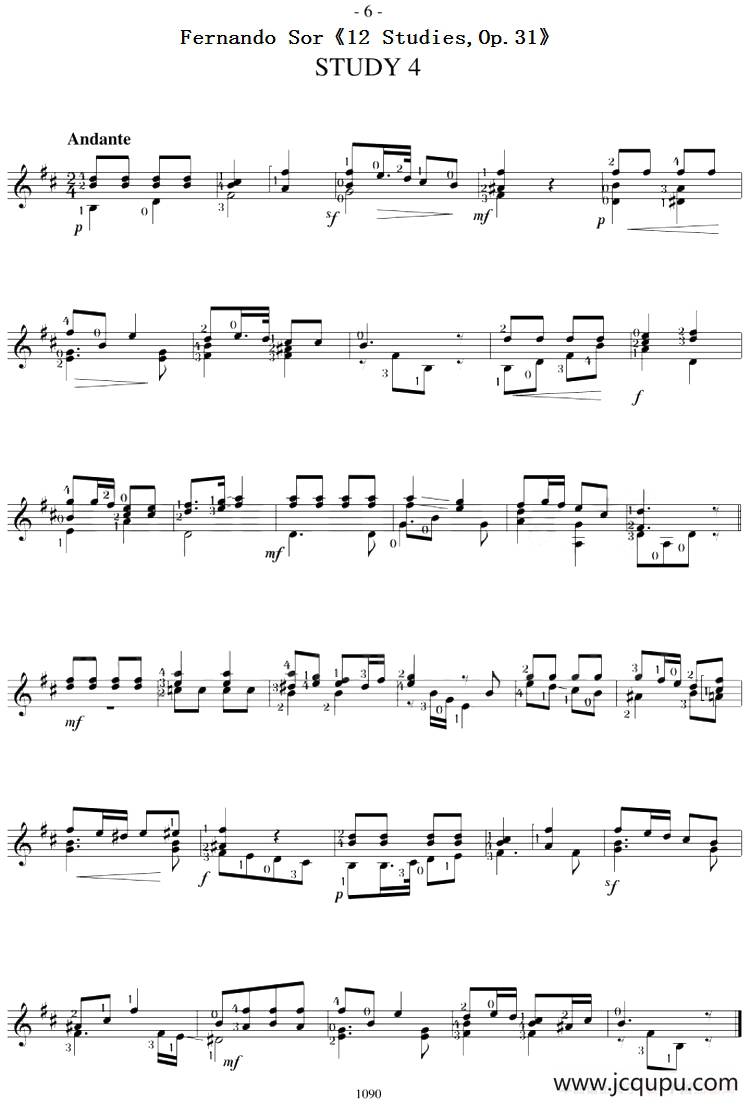 Fernando Sor《12 Studies,Op.31》（STUDY 4）简谱