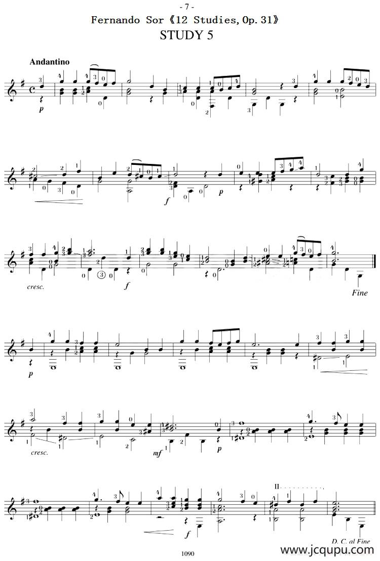 Fernando Sor《12 Studies,Op.31》（STUDY 5）简谱
