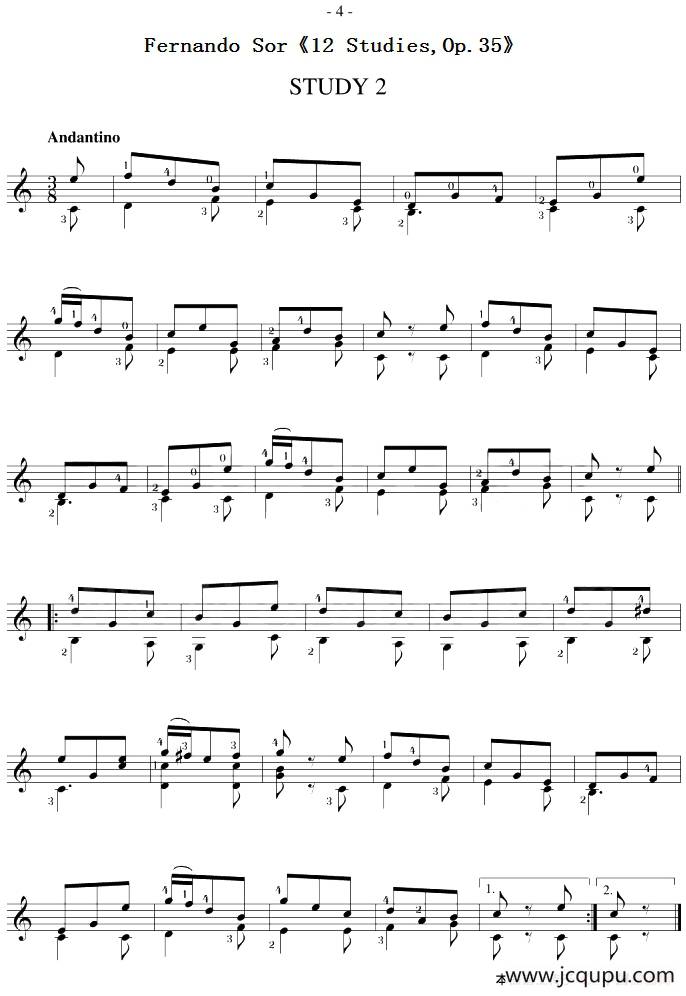 Fernando Sor《12 Studies,Op.35》（STUDY 2）简谱